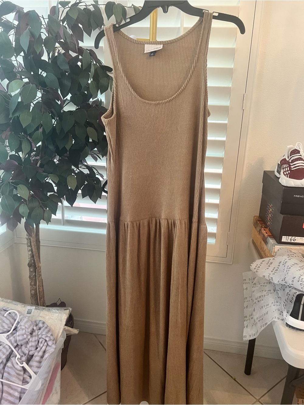 Universal Thread Sleeveless Ribbed Maxi Dress in Camel Brown